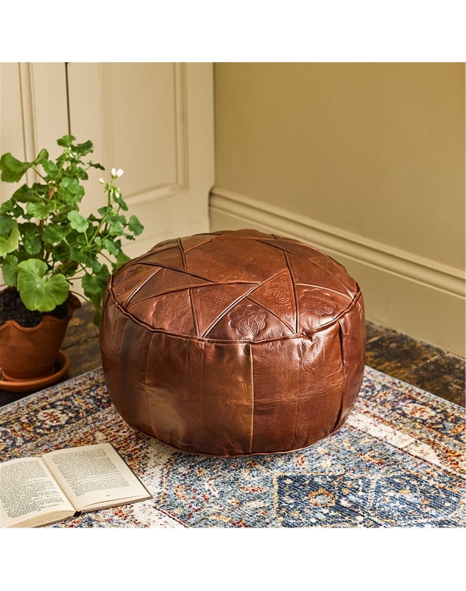 Brown Tunisian Leather Pouffe Pure Collection