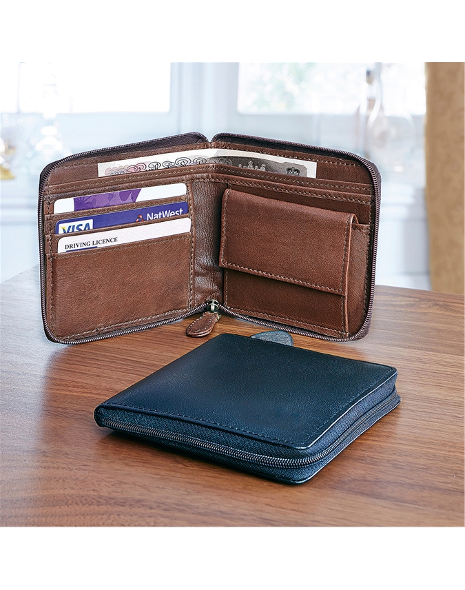 Personalised Zip Around Security Leather Wallet