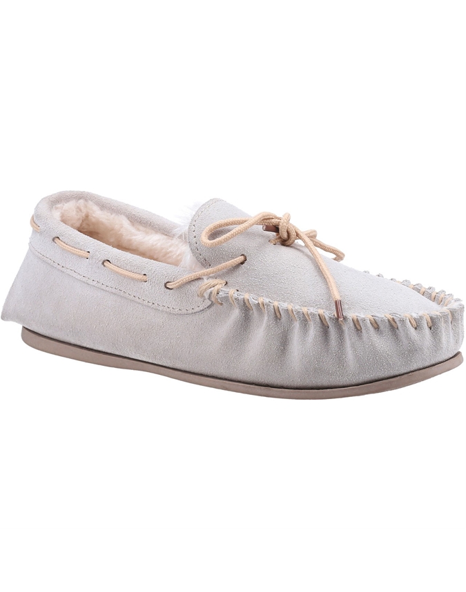 Grey | Ladies' Suede Hush Puppy Moccasin Slippers | Scott's of Stow
