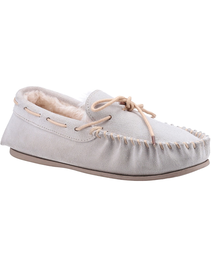 Grey Ladies' Suede Hush Puppy Moccasin Slippers Scott's of Stow