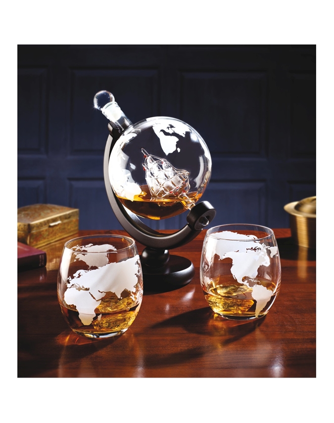 1colour World Globe Whisky Decanter & Glasses Set Gift Discoveries