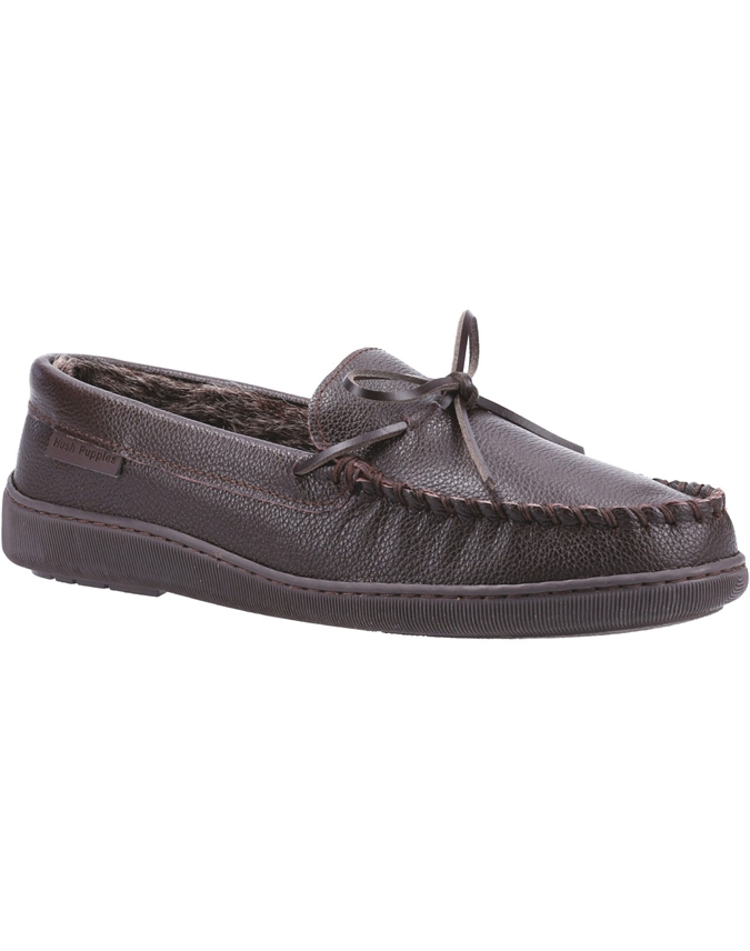 Brown Men's Hush Puppies Leather Moccasin Slippers Scott's of Stow
