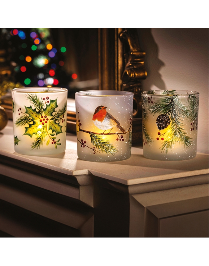 1colour Festive Glass Tealight Holders Set of 3 Gift Discoveries