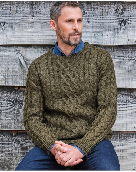 Dark Moss Green Pure Wool Aran Knitted Jumper Scott s of Stow