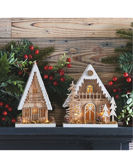 Illuminated Wooden Christmas Houses - Set of 2
