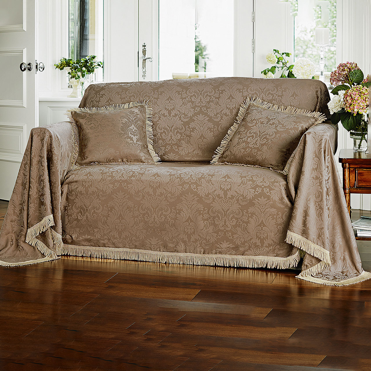 Fringed Damask 3-Seater Sofa Throw