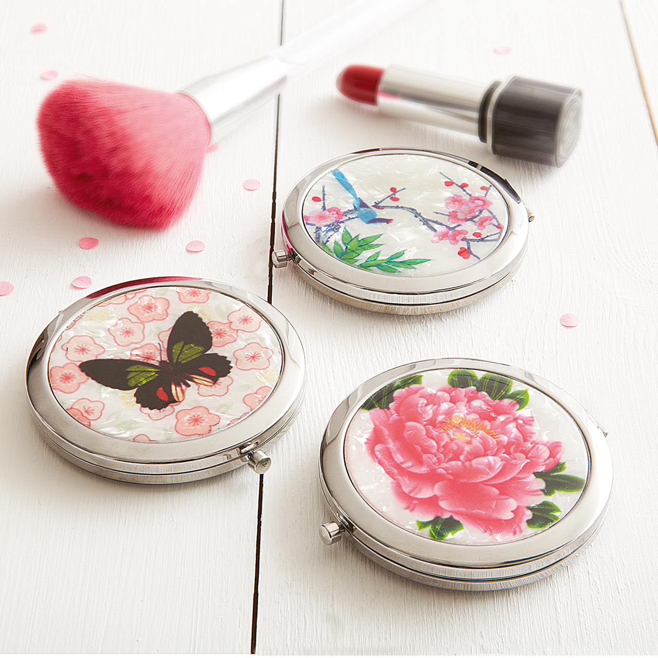 Floral and Butterfly Compact Mirrors - Set of 3