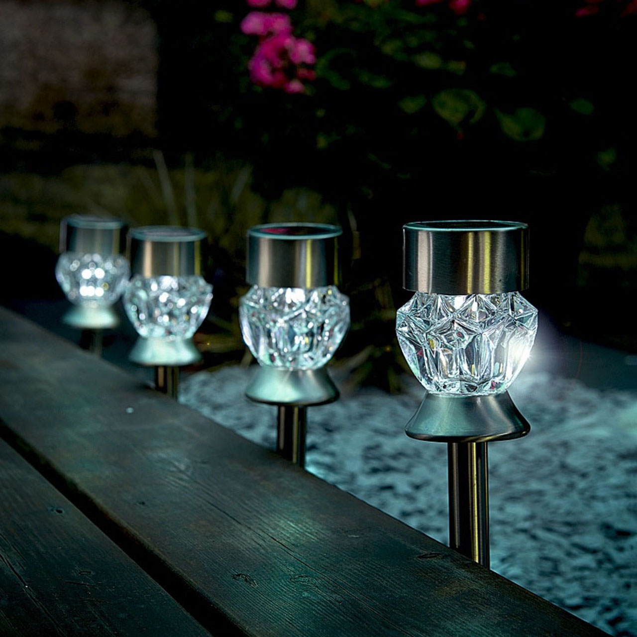 Crystal Glass Colour-Changing Solar Lights - Set of 4