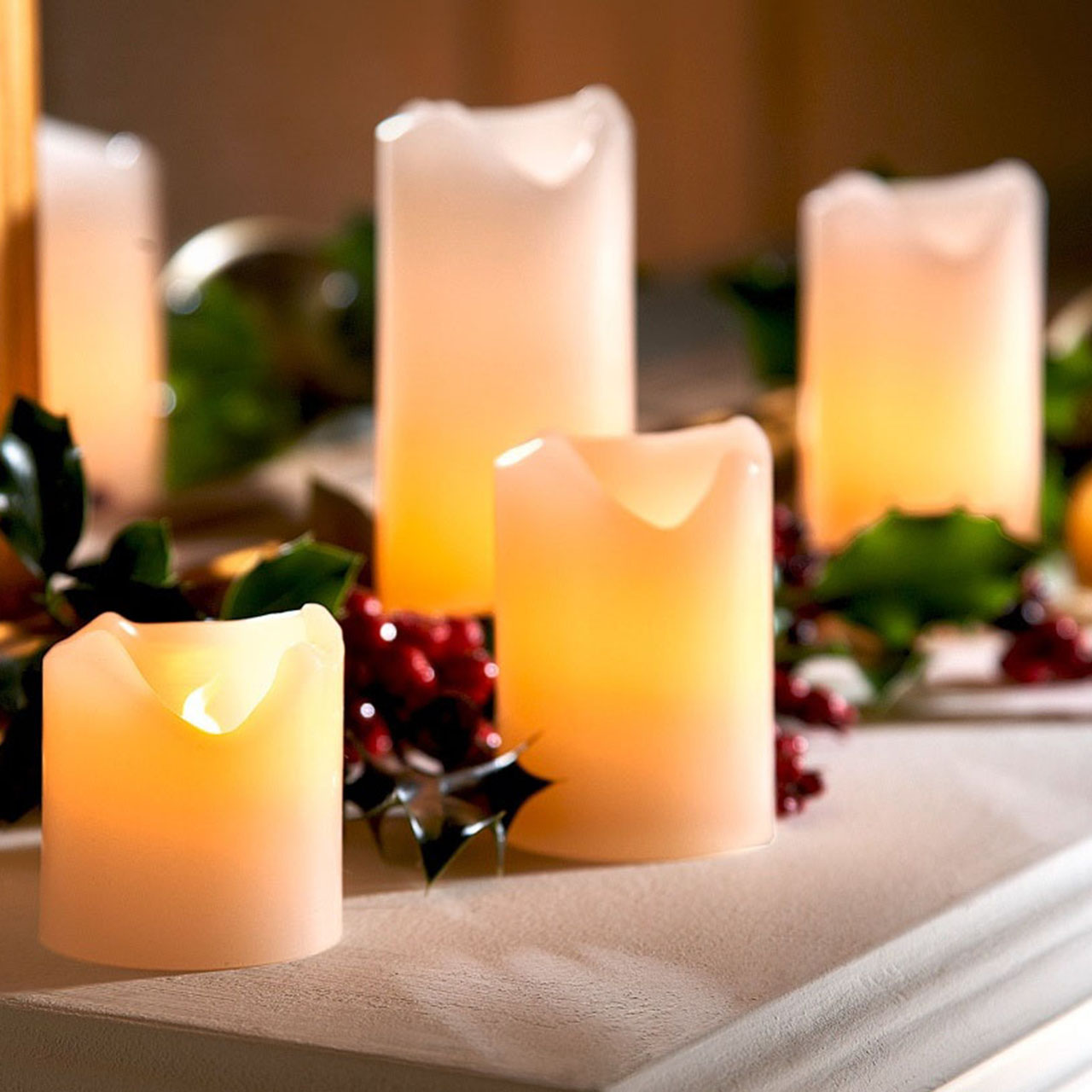 Flame-free LED Wax Pillar Candles - Set of 4