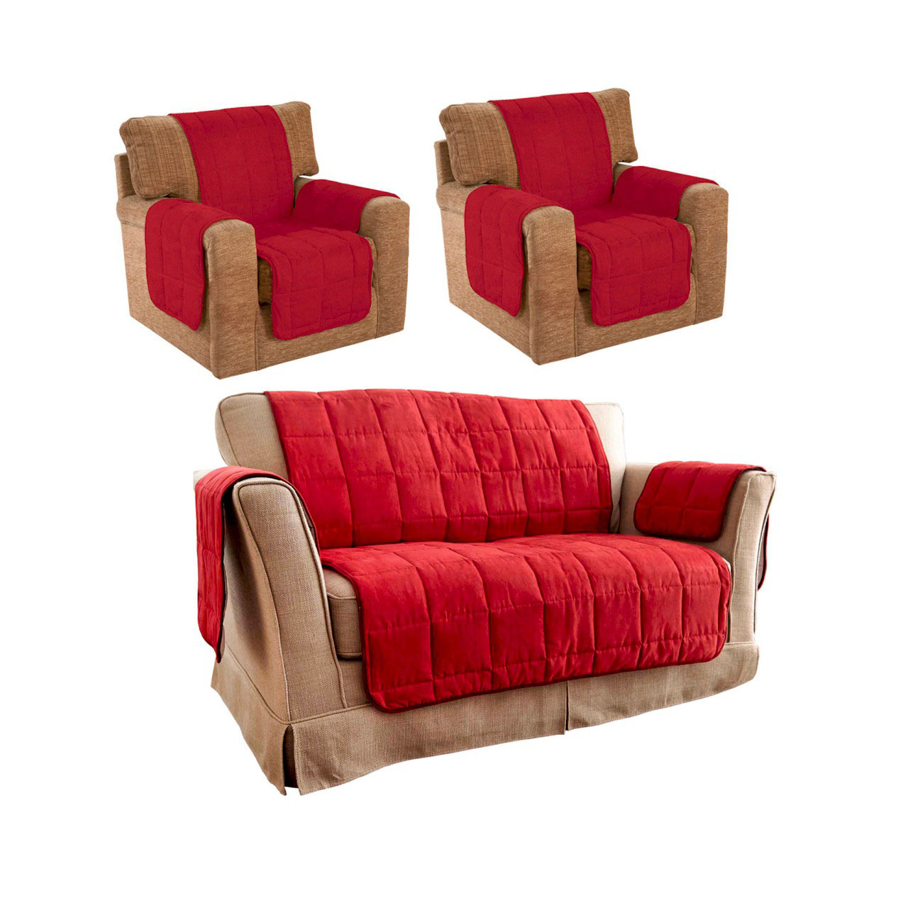 Faux Suede Quilted Furniture Covers - 2-seater Set