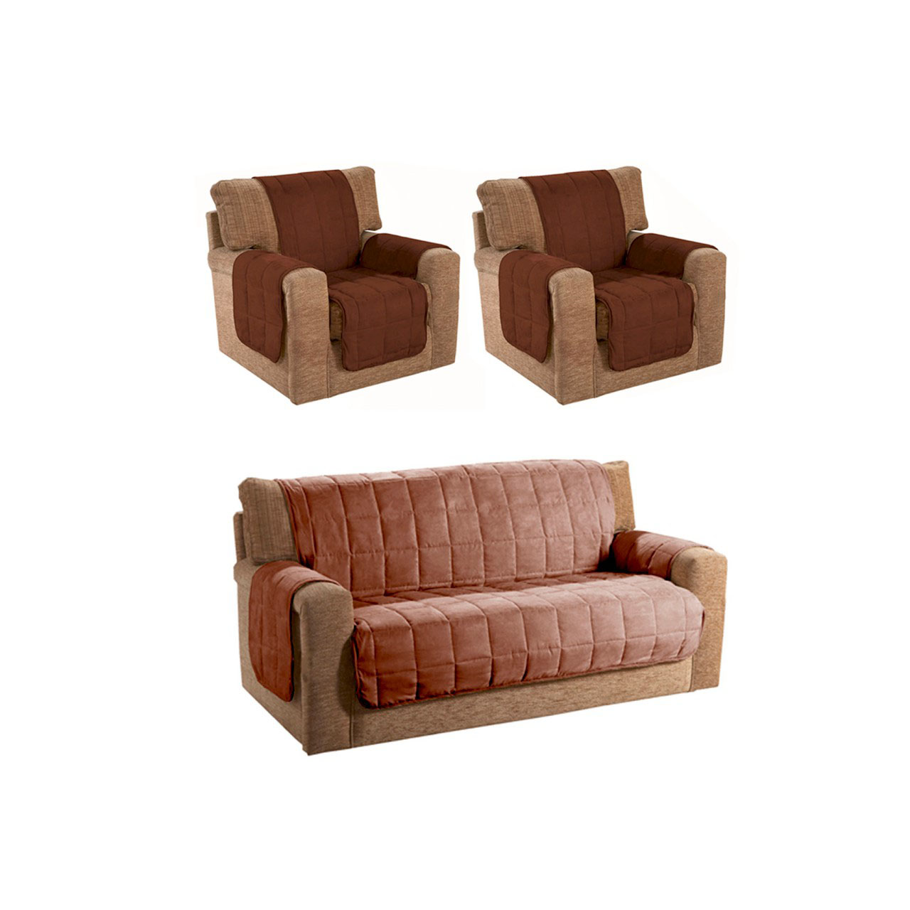 Faux Suede Quilted Furniture Covers - 3-Seater Set