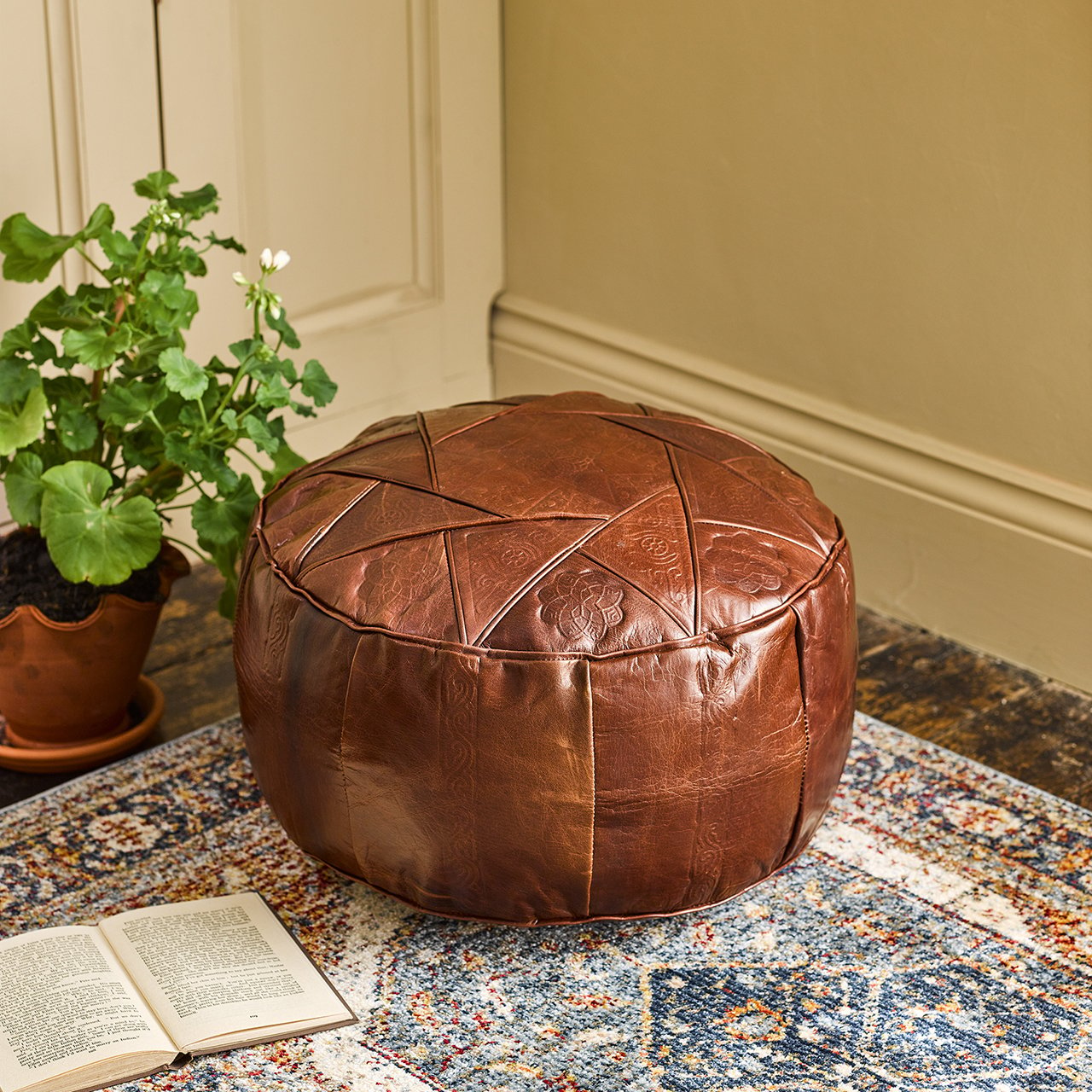 Tunisian Leather Pouffe