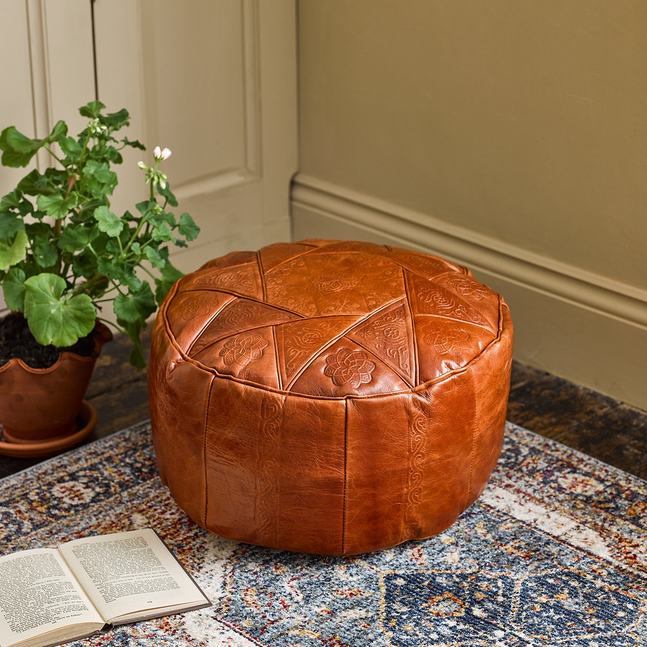 Tunisian Leather Pouffe