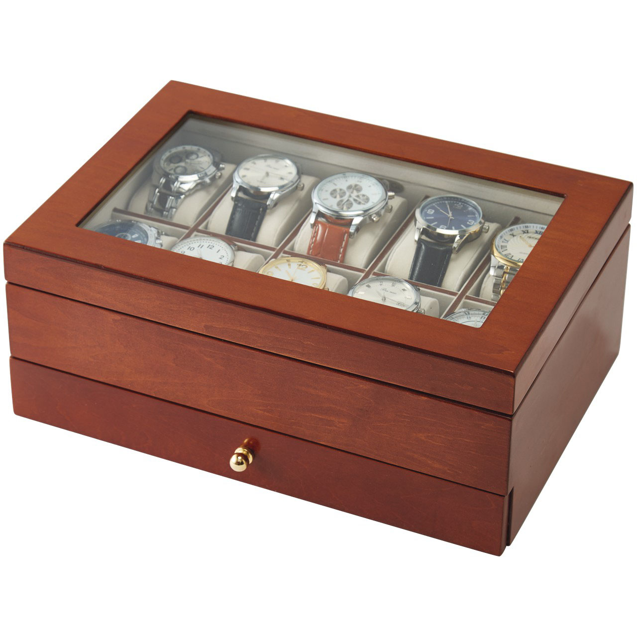 Wooden Watch Cabinet with Glass Lid