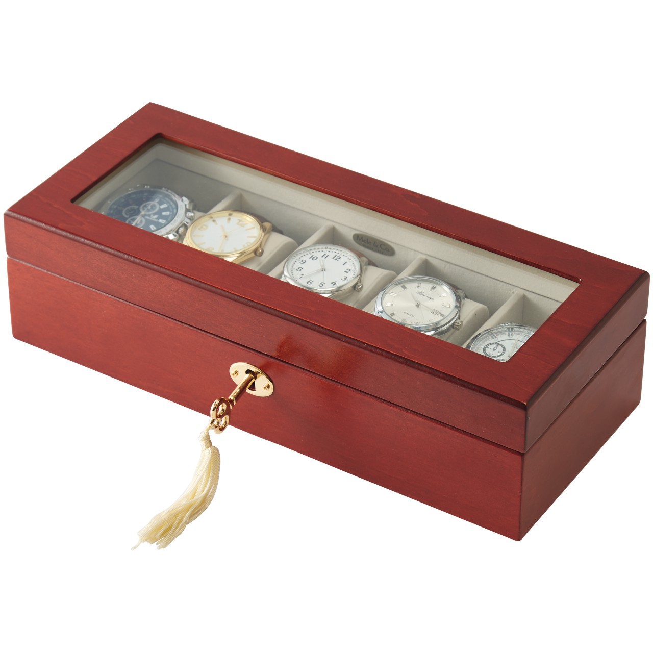 Wooden Watch Cabinet with Glass Lid