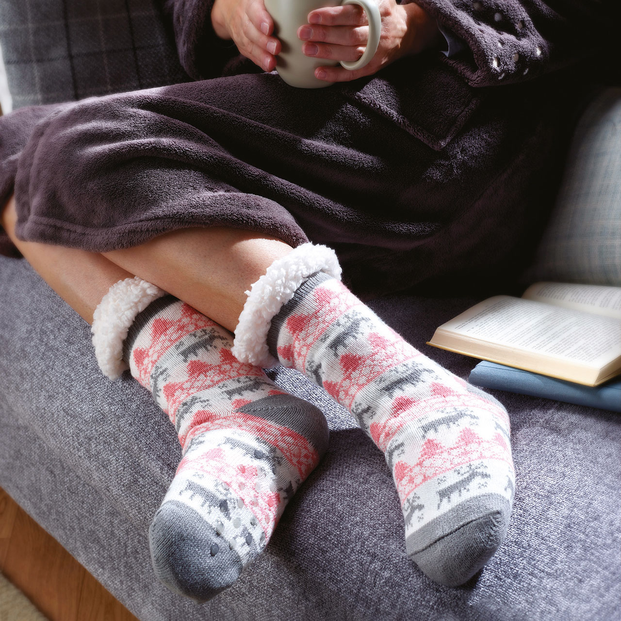 Ladies Fairisle Snuggle Slipper Socks