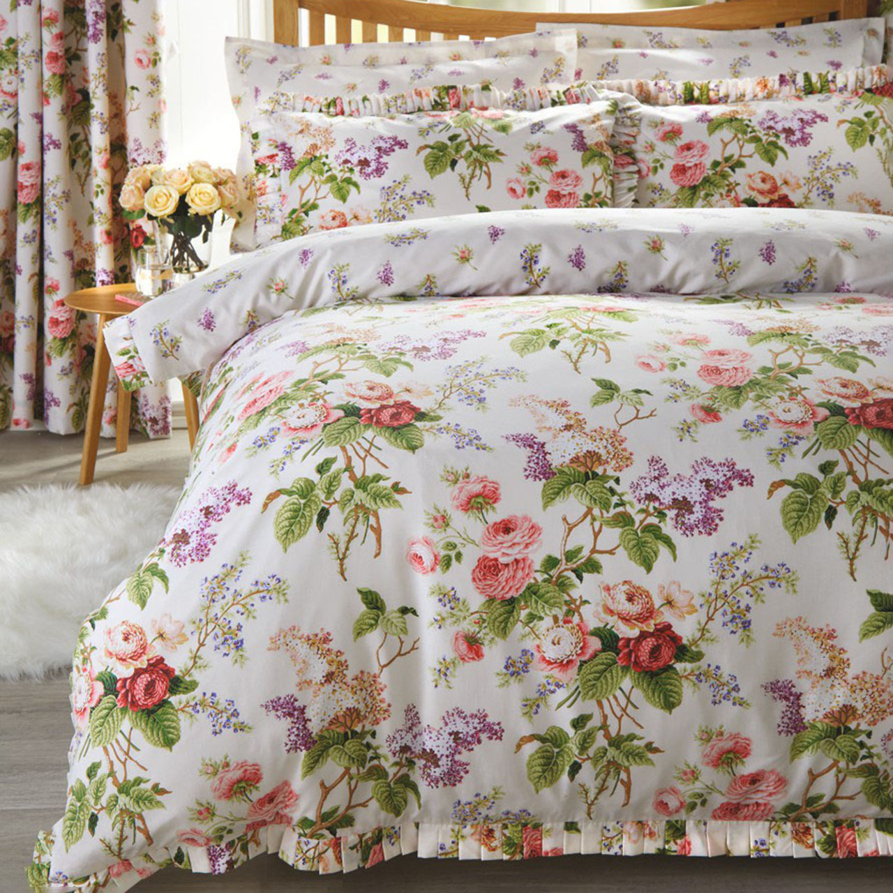 English Garden Bedroom Curtains with Tie Backs