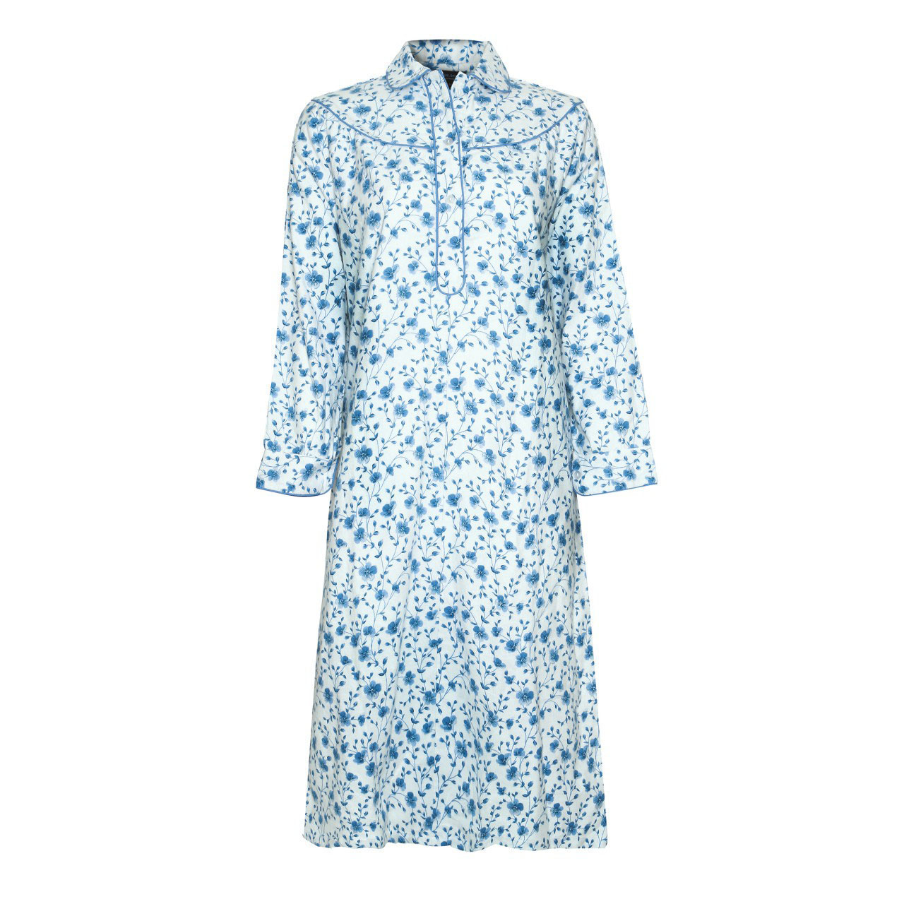 Blue | Eleanor Brushed Cotton Ladies' Nightdress | Pure Collection