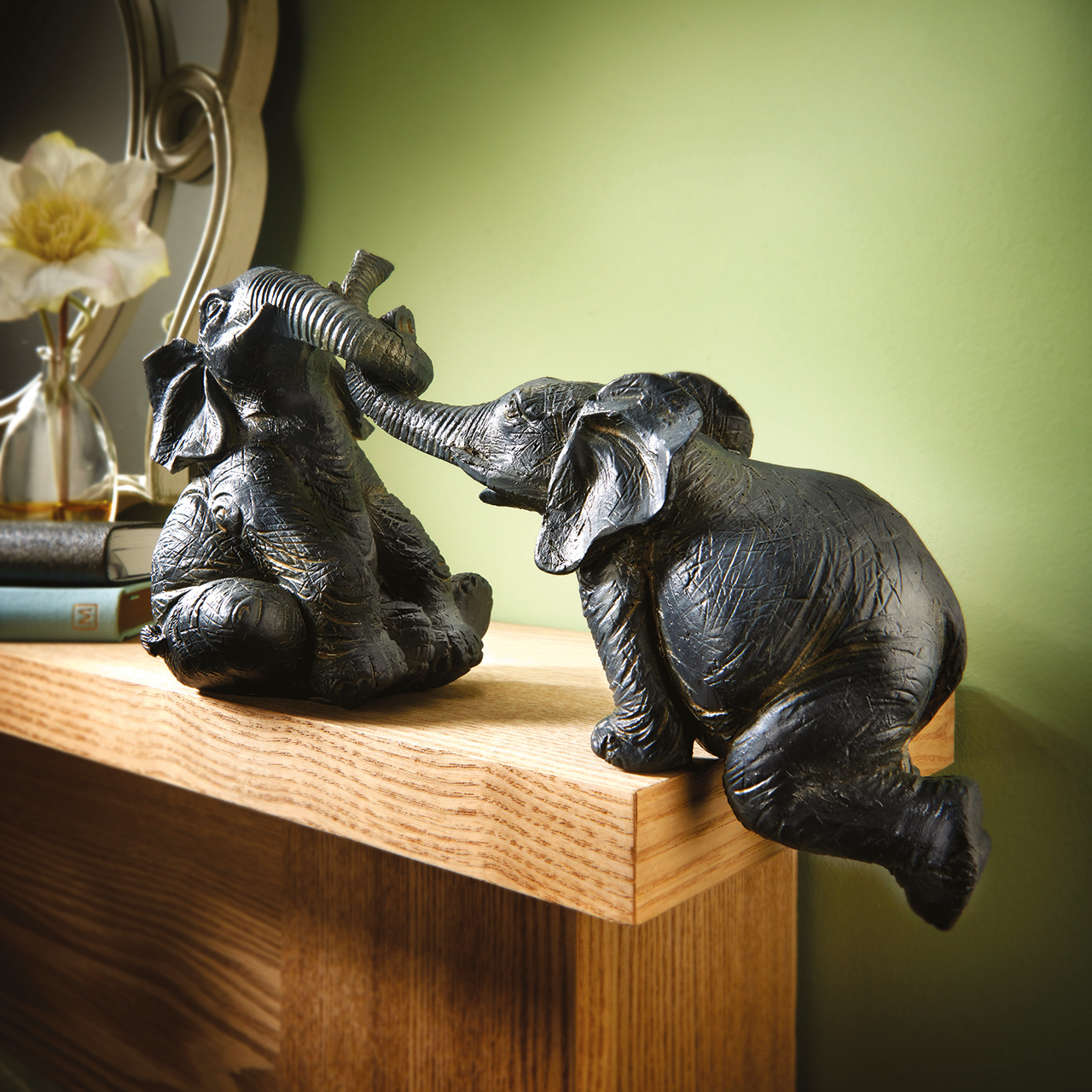 Shelf Sitting Elephants - Pair