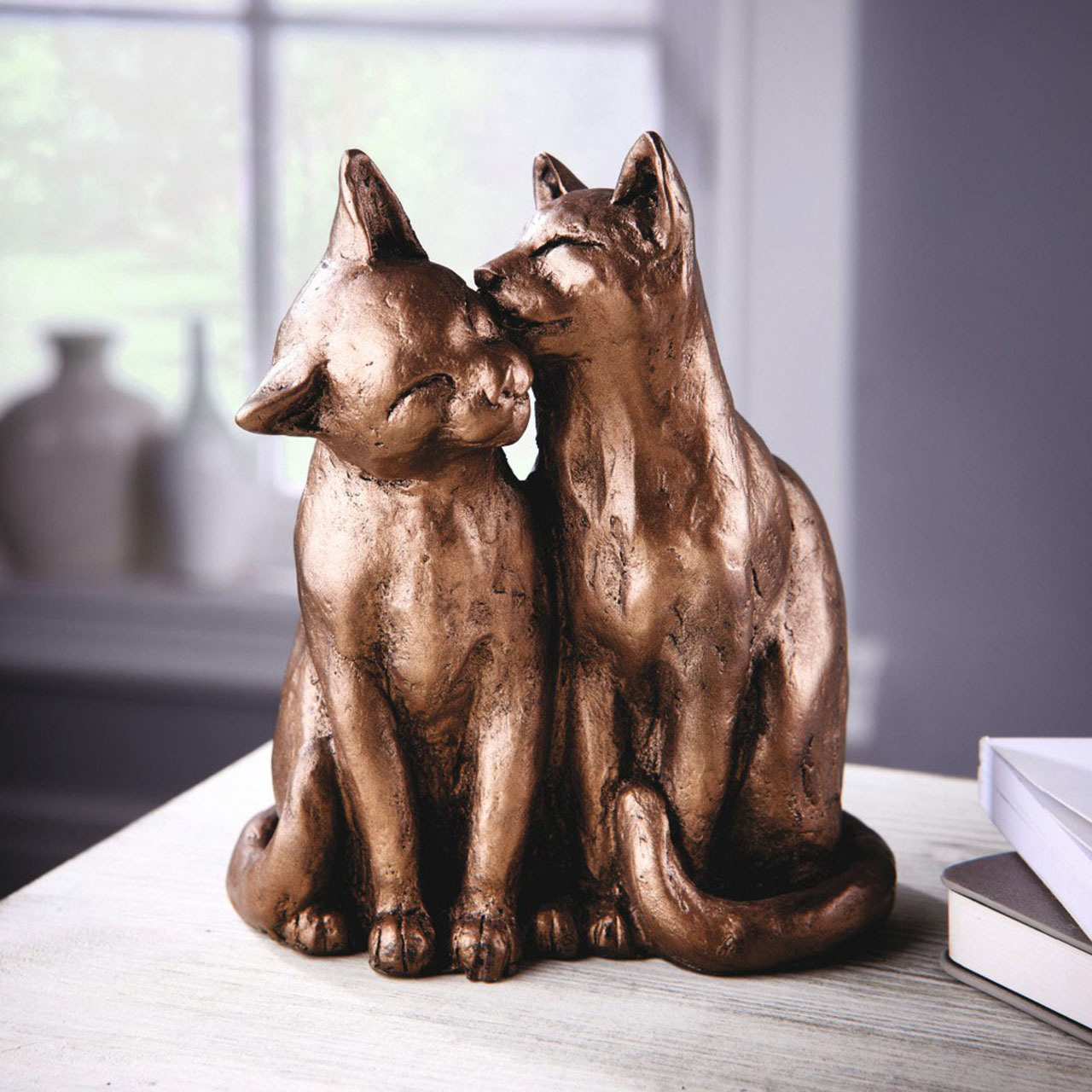 Pair of Cats Cold Cast Bronze Sculpture