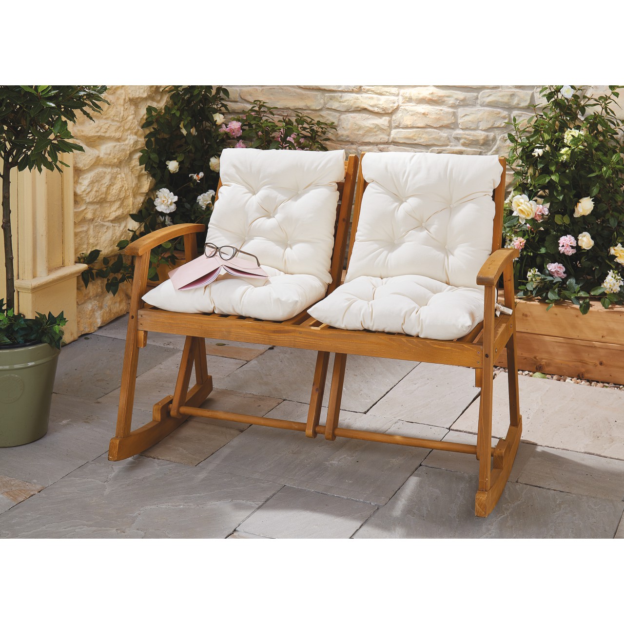 Wood bench online cushions