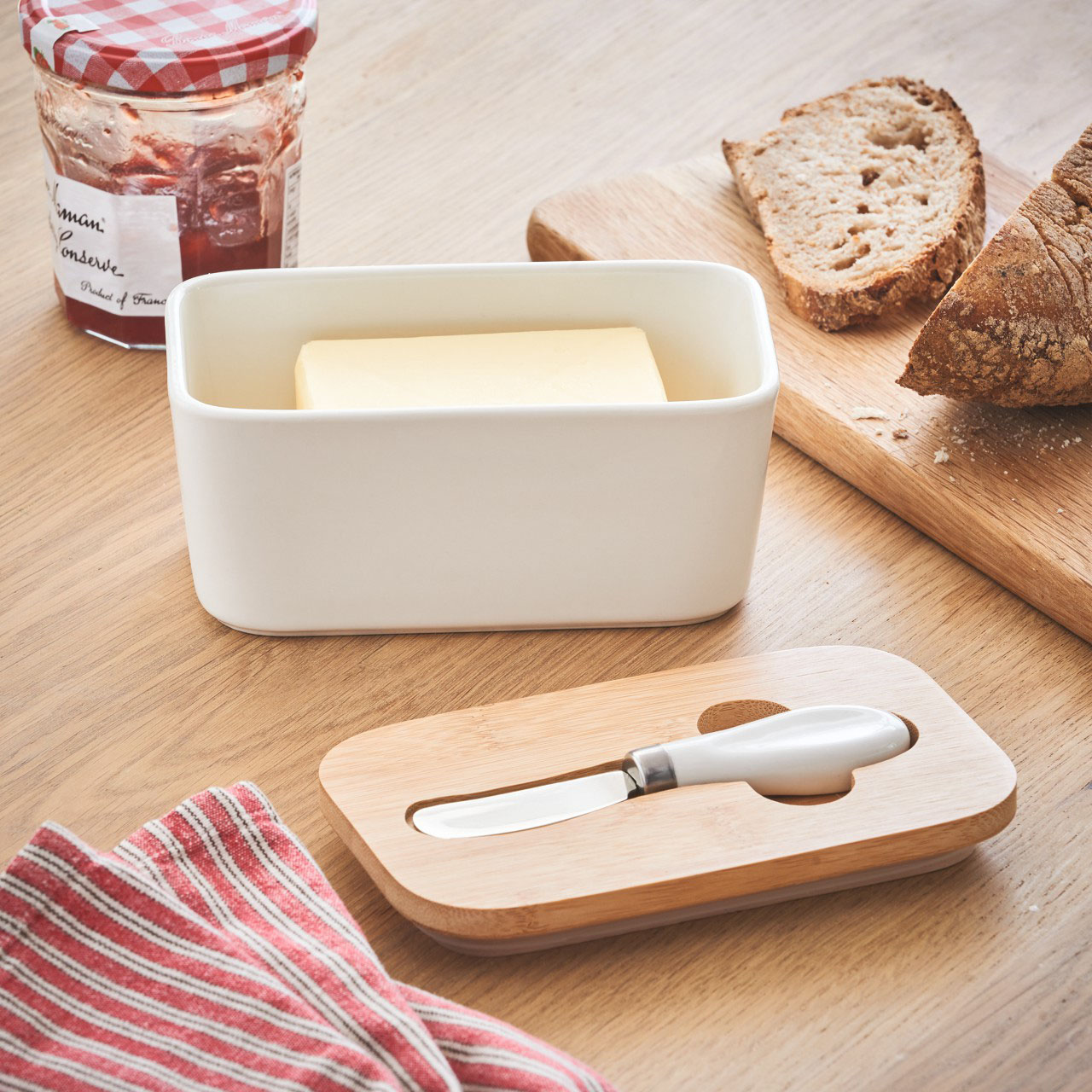 1colour Porcelain Butter Dish & Knife Set Pure Collection