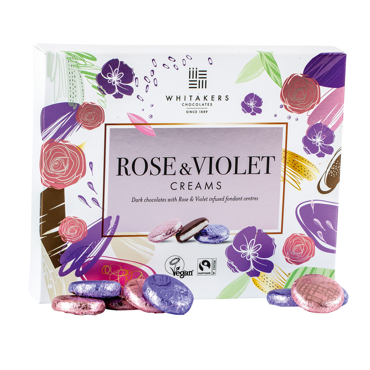 Foiled Dark Chocolate Rose and Violet Creams