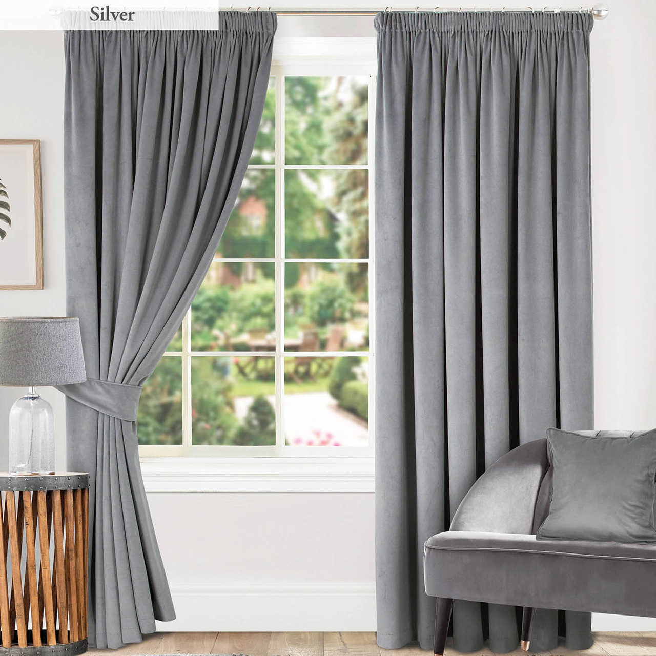 114 x 122cm  Montreal Velour Lined Pencil Pleat Curtains