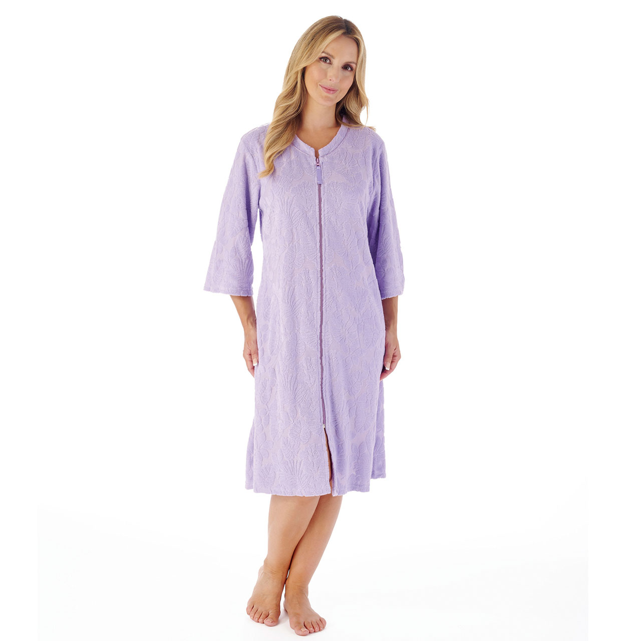 Zipped Floral Towelling Robe