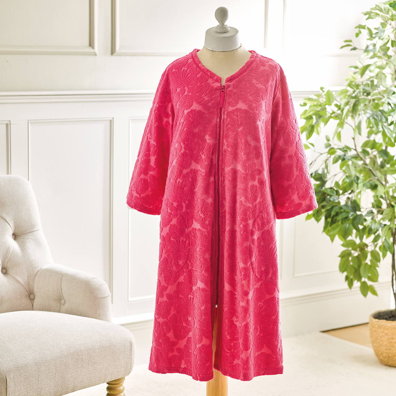 Zipped Floral Towelling Robe