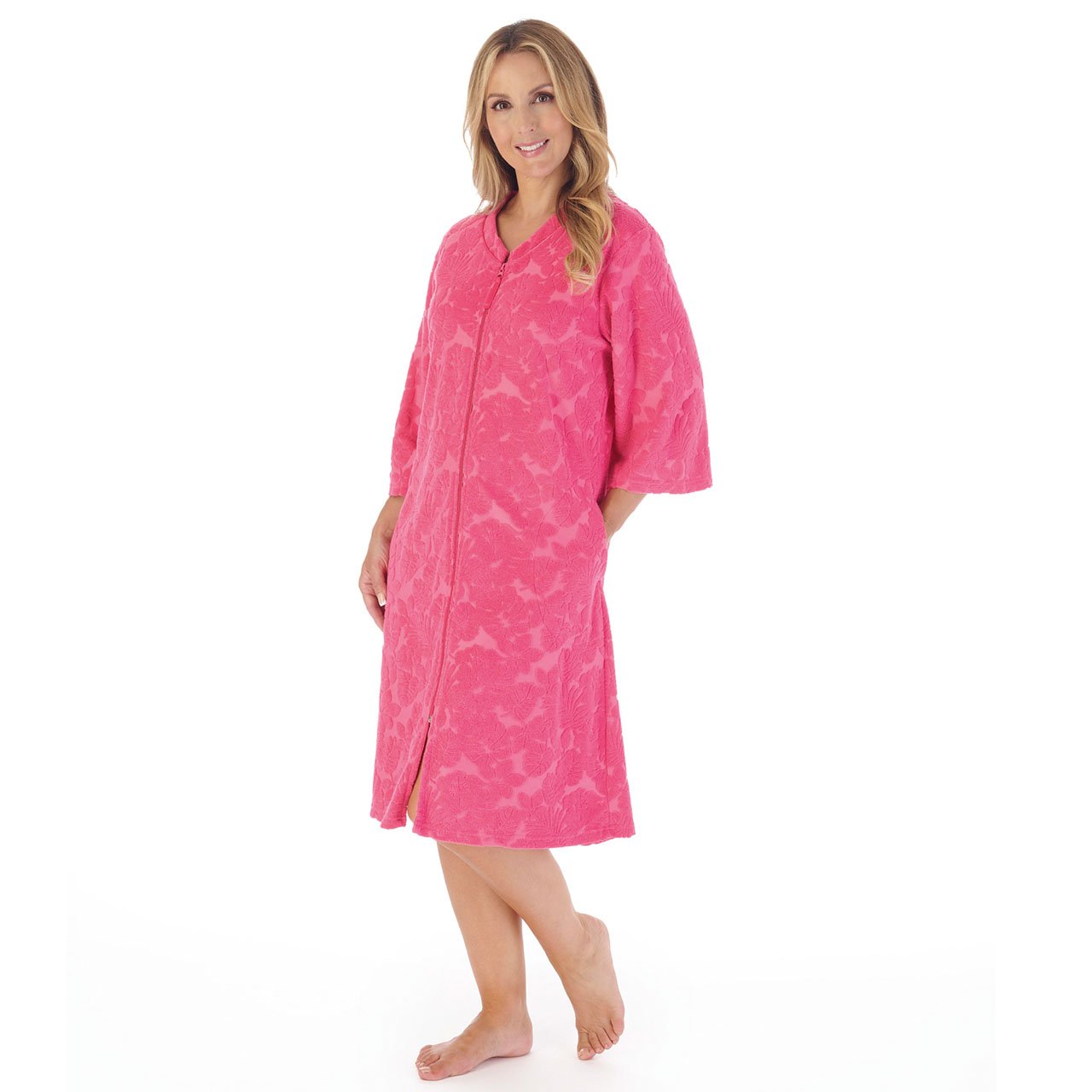 Zipped Floral Towelling Robe