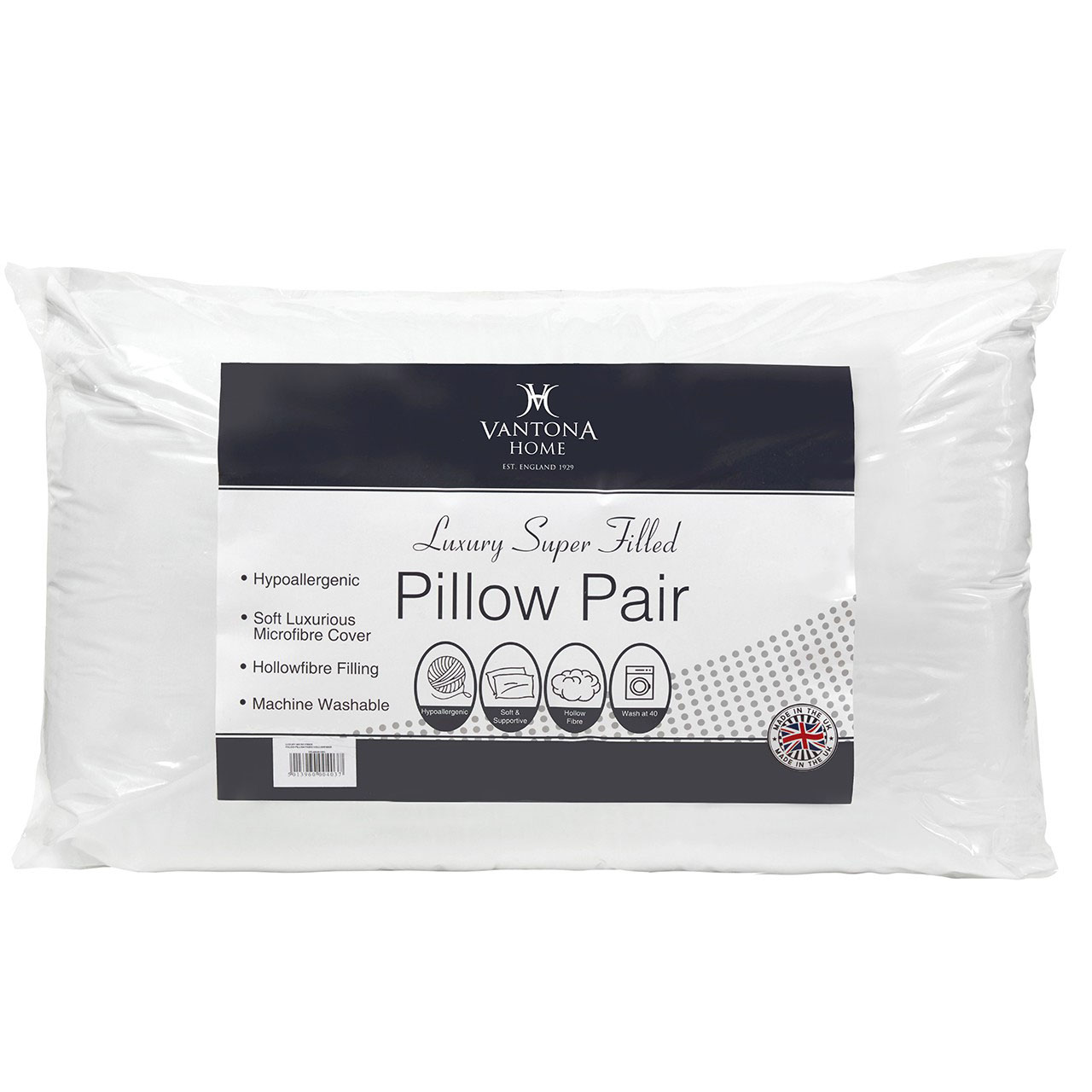 Hollowfibre Pillows with Microfibre Cover Pack of 2 Scott's of Stow