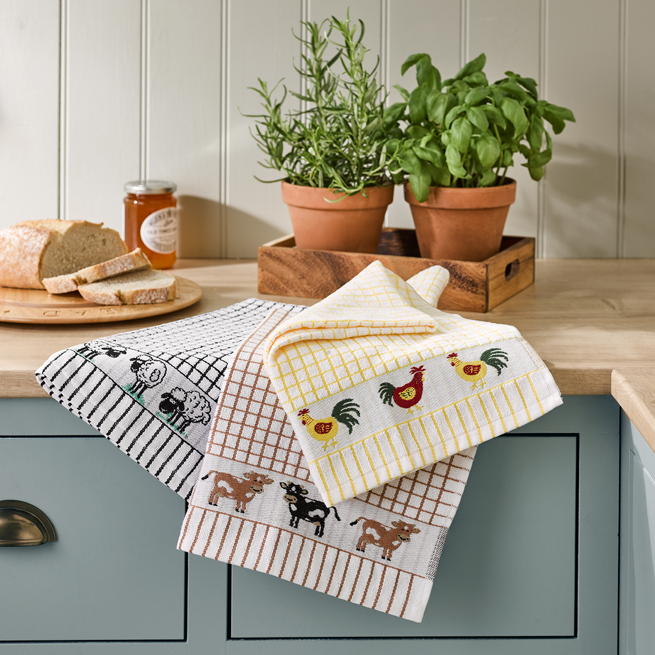 Poly-Dri Farmyard Border Tea Towels - Pack of 2