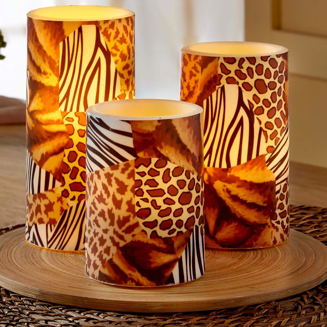 Set of 3 Animal Print LED Wax Candles