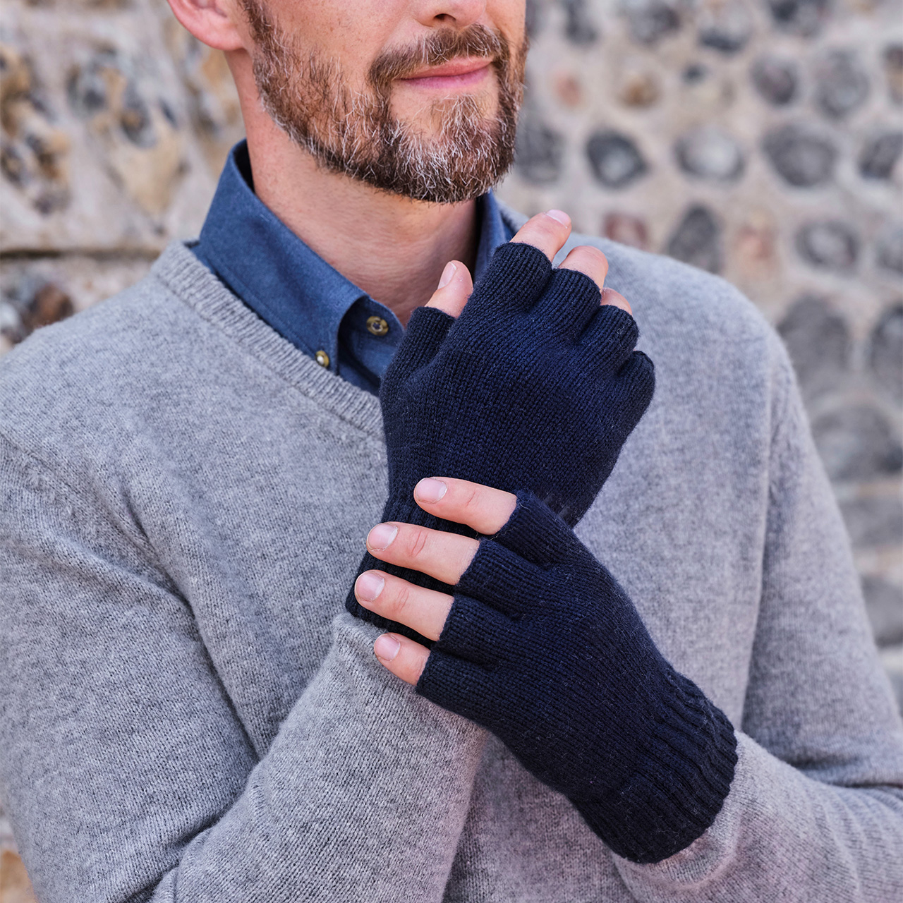 Mens Essential Lambswool Fingerless Glove