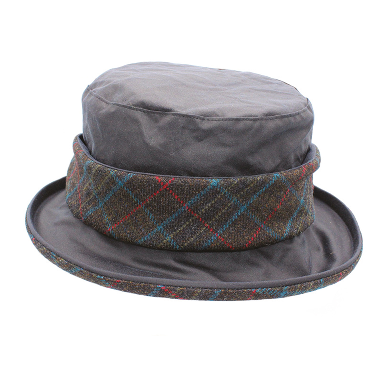 Waxed Cotton Hat with Tweed Band