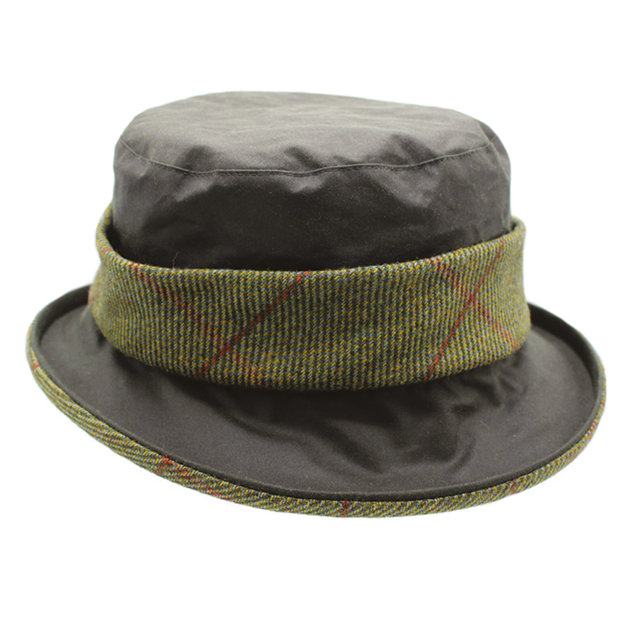 Waxed Cotton Hat with Tweed Band