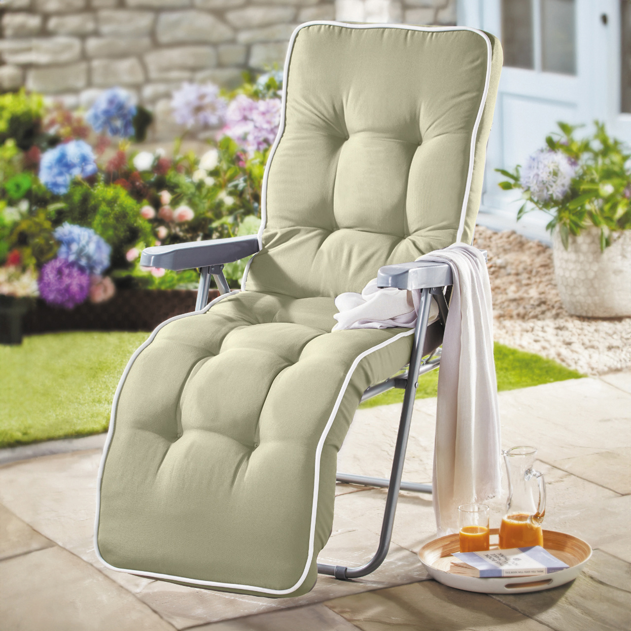 5-Position Padded Garden Recliner Chair