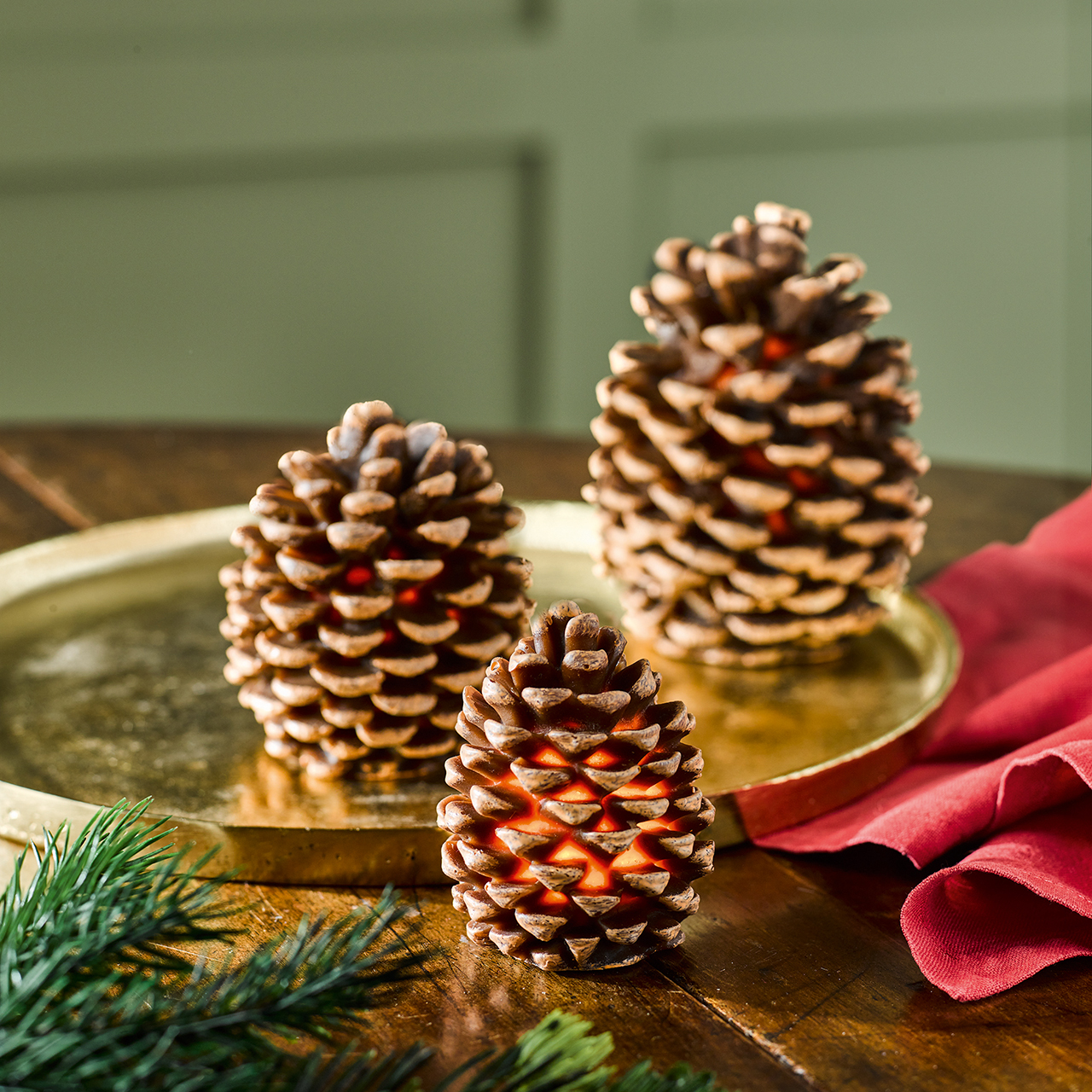 Flame-free Pine Cone LED Candle Trio