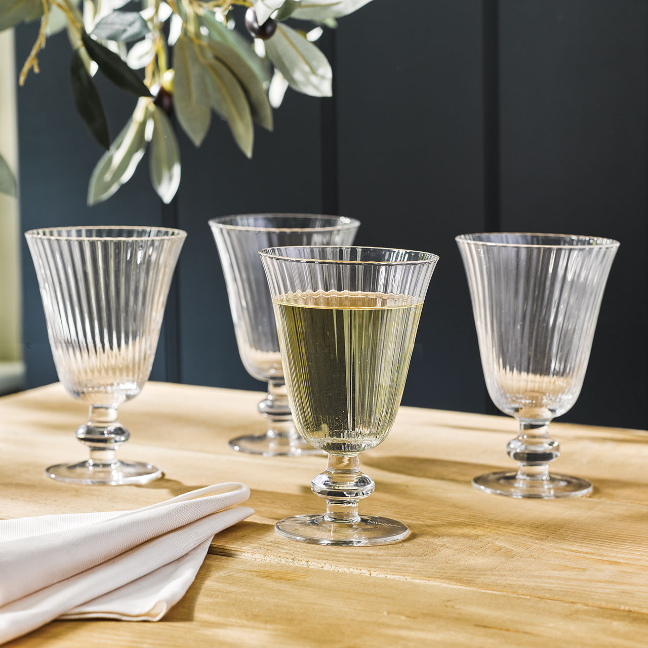 Rippled Crystal Glass Stem Goblets