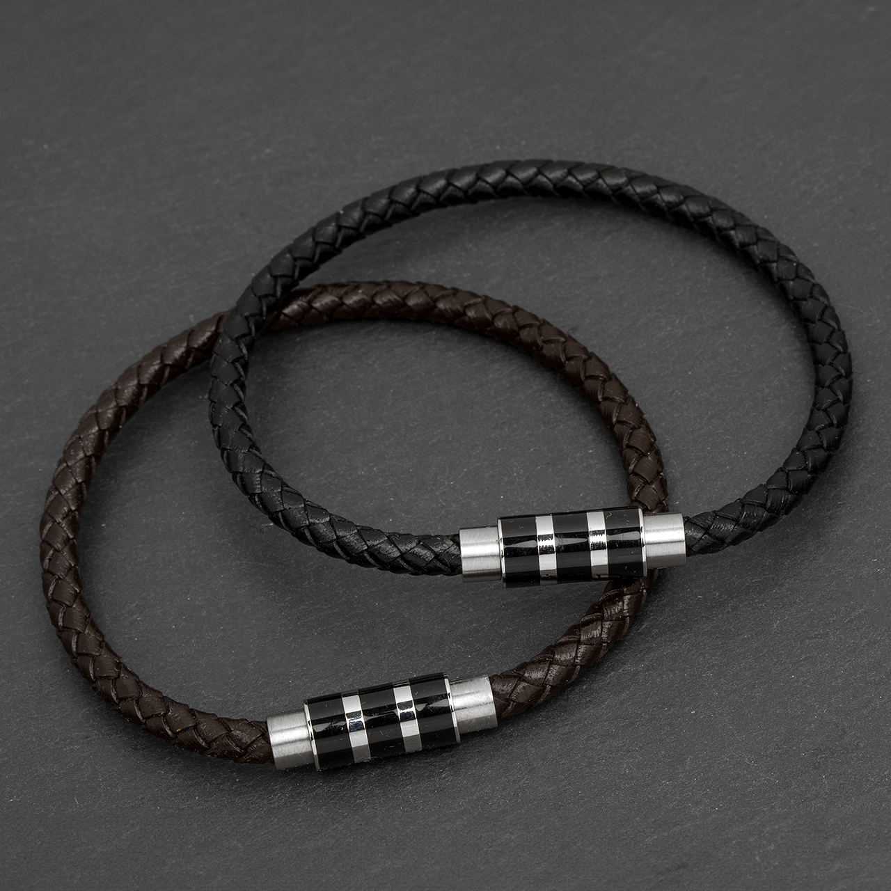 Men's Leather Plaited Bracelet - Pack of 2