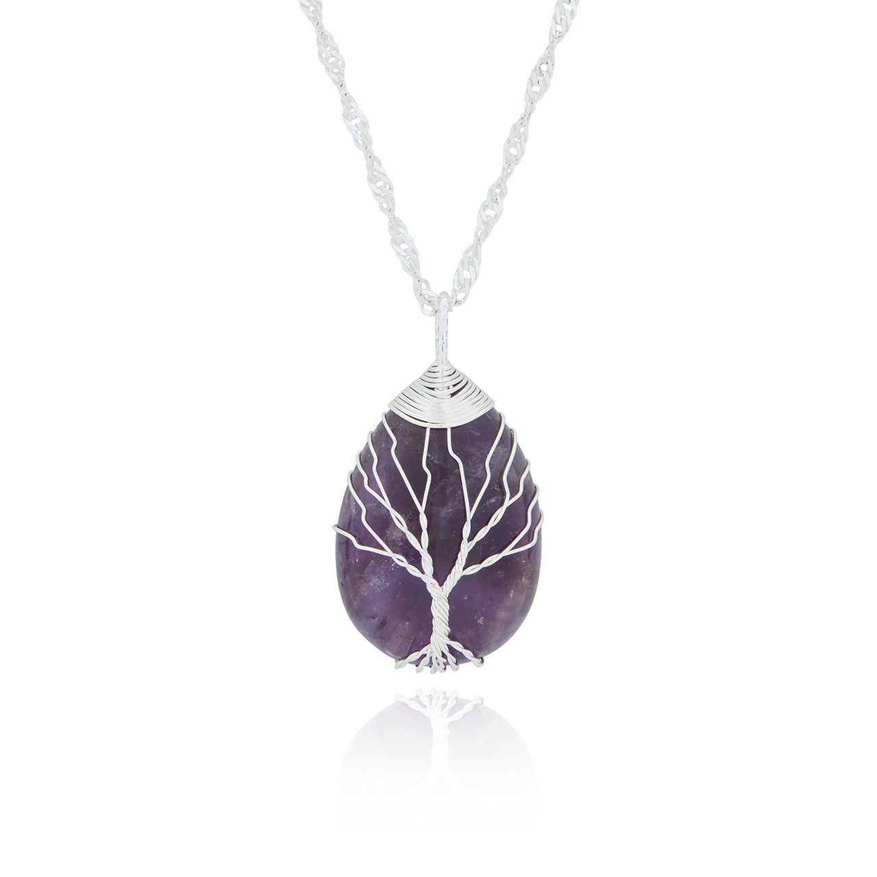 Tree of Life Silver Plated Gemstone Necklace