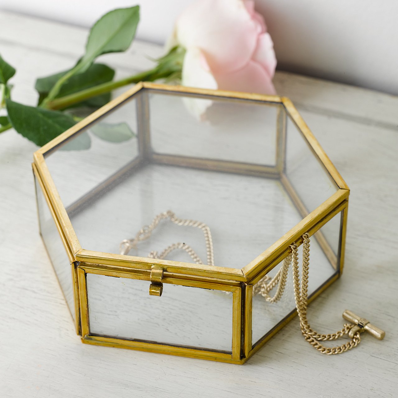 Glass and Gold Hexagonal Trinket Box