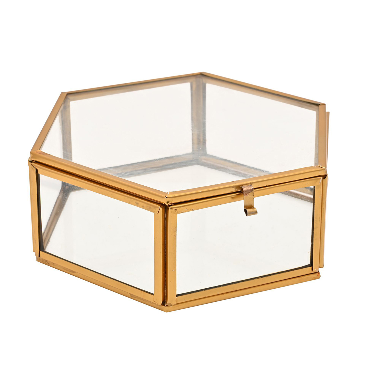 Glass and Gold Hexagonal Trinket Box