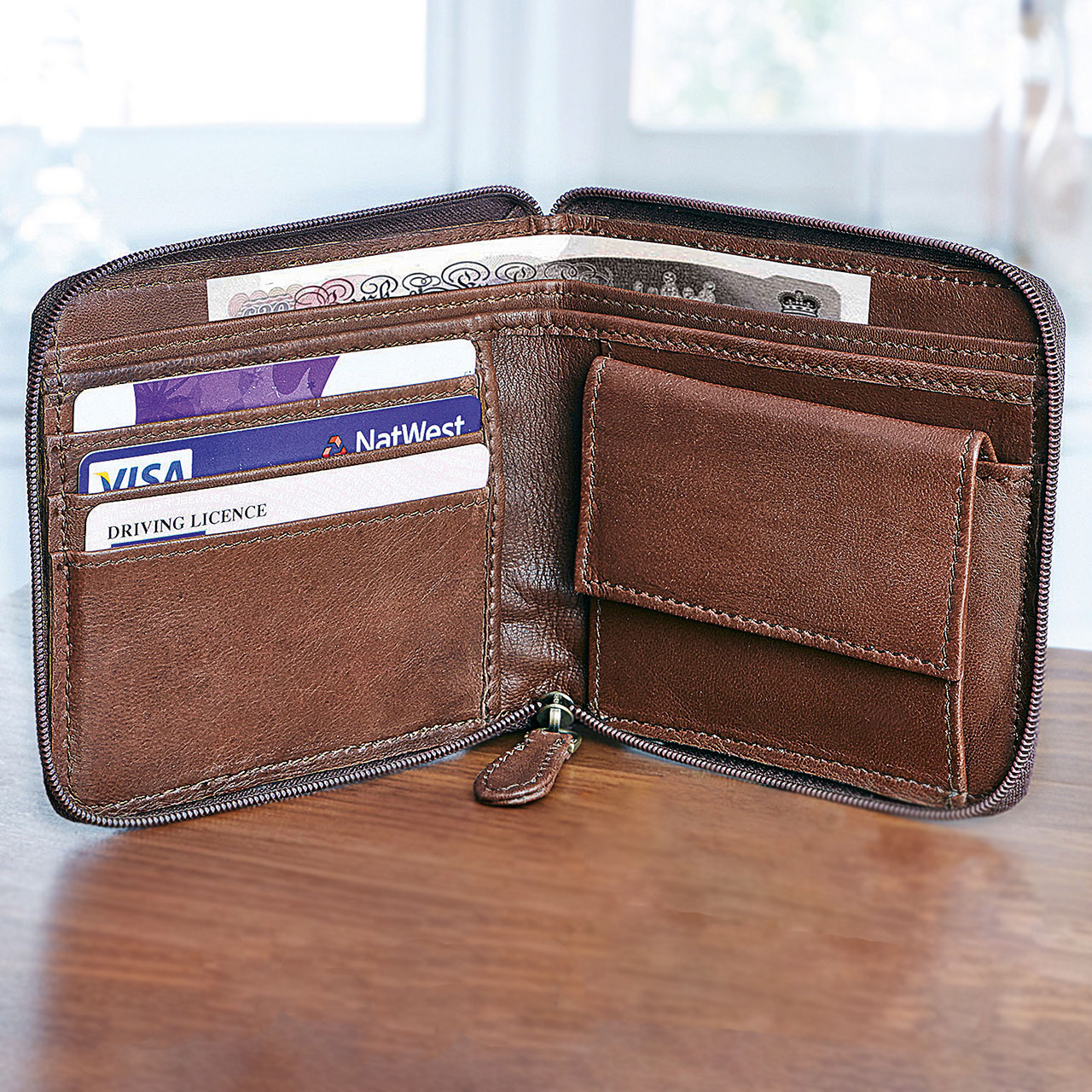 Zip Around Security Leather Wallet