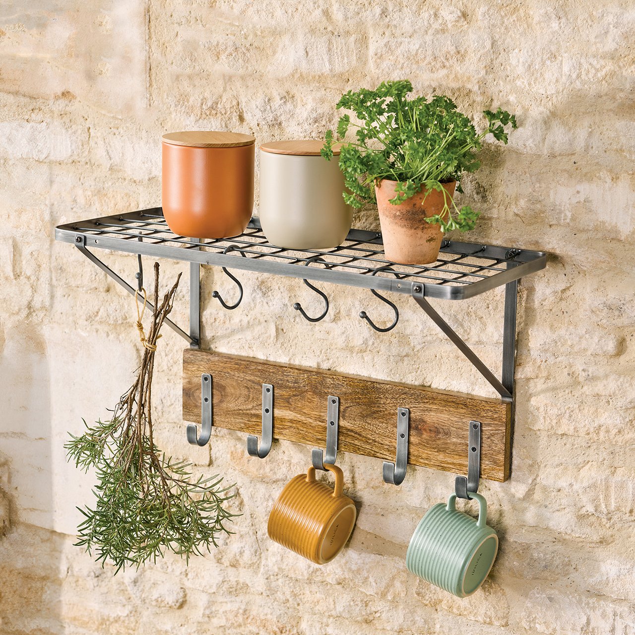 Iron and Wood Kitchen Storage Rack