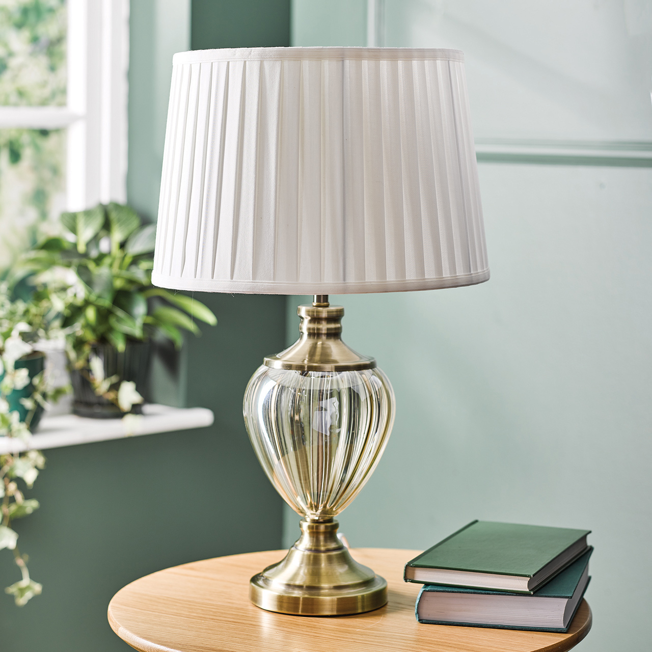 Classic Glass Table Lamp with Pleated Shade