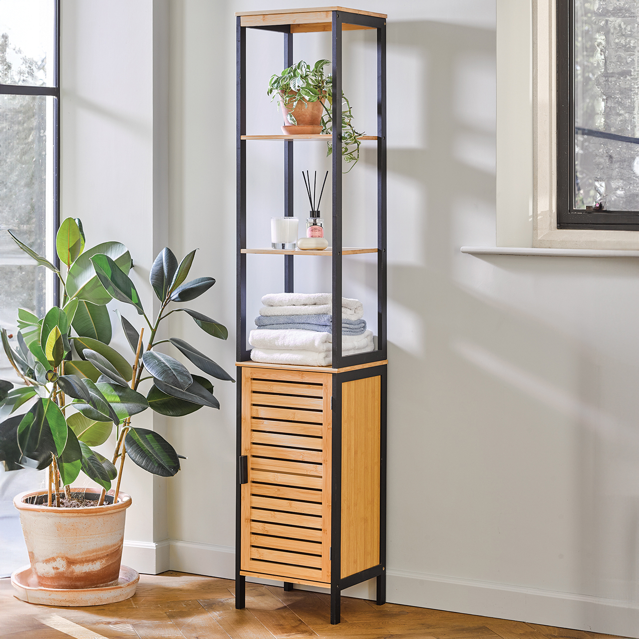 Bathroom Tall Shelves and Cupboard