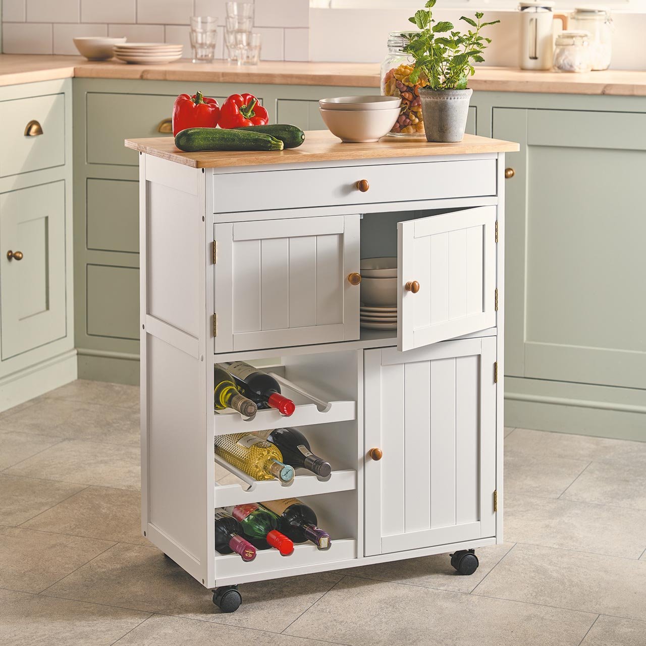 Kitchen Trolley with Wine Rack