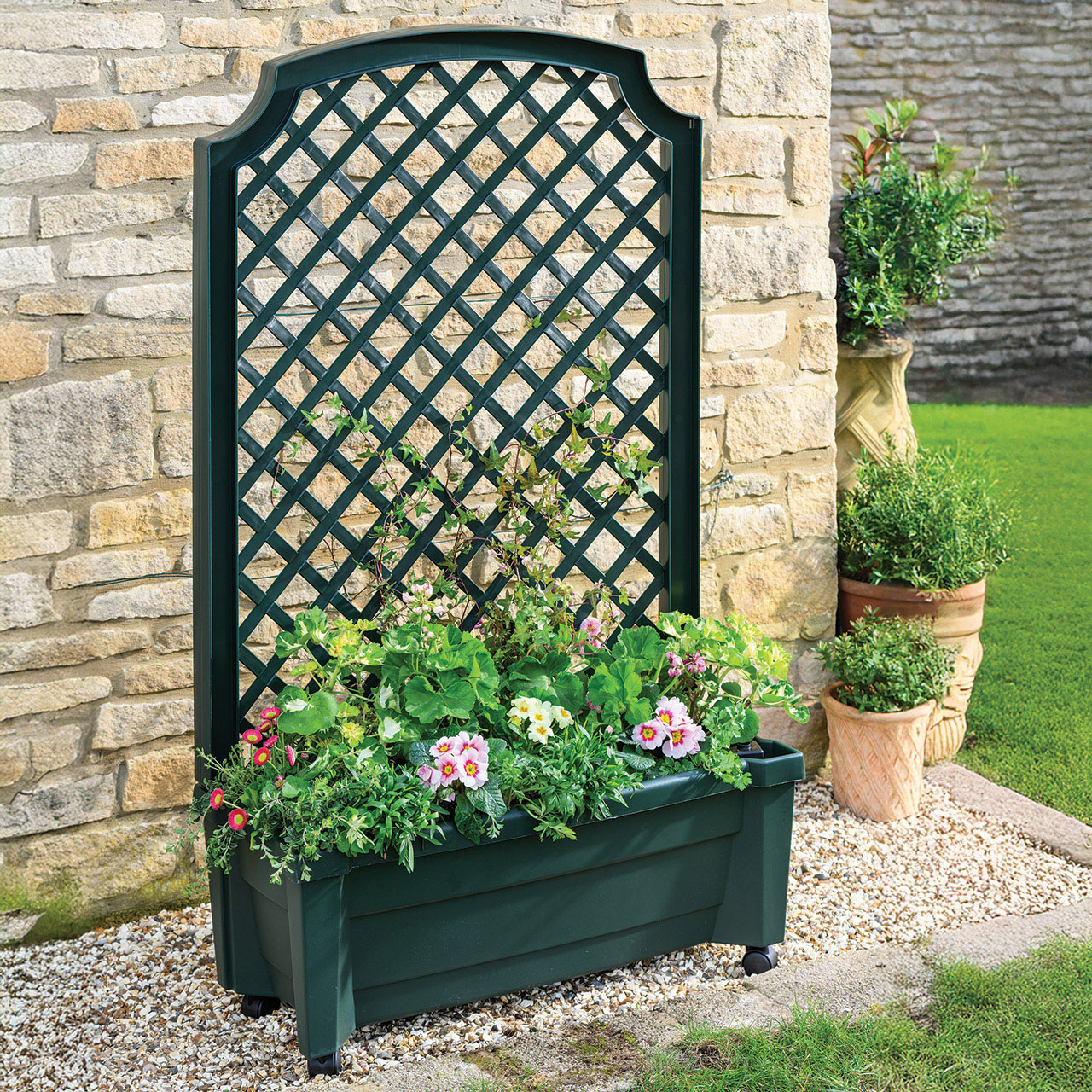 Self Watering Planter with Trellis on Wheels